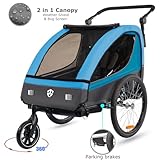 Veelar Sports Suspension Bike Trailer & Stroller 2 in 1 Double Seat for Toddlers, Kids, Child Bicycle Carrier Jogger (Blue)