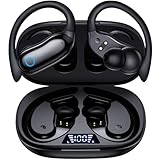 GNMN Ear Buds Wireless Earbuds 96hrs Playback Bluetooth Headphones IPX7 Waterproof Stereo Bass Over-Ear Earphones with Earhooks Microphone LED Battery Display for Sports/Workout/Gym/Running Black
