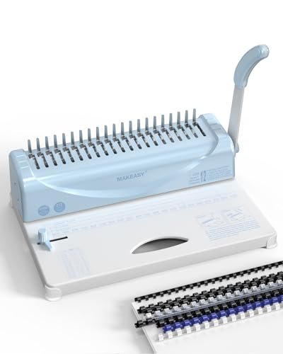 MAKEASY Binding Machine, 21-Hole, 450 Sheets, Comb Binding Machines with 1 Box Comb Bindings Spines, Comb Binder for Letter Size, A4, A5 Paper