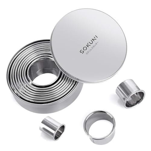 12-Piece 304 Stainless Steel Biscuit Cutter Set - Round Cookie Cutters for Baking (1/2/3/4/5 Inch) with Storage Box, Dough Pastry Cake Circle Cutting Ring Molds, Non-Rust & Dishwasher Safe