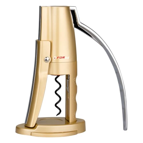 Forge Quality Compact Vertical Lever Corkscrew Wine Opener with Foil Cutter. 3 Seconds to Open a Bottle of Wine. Champagne Gold.