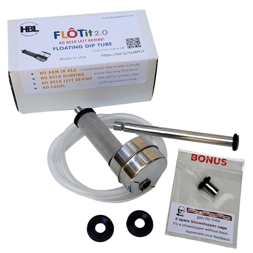 FLOTit 2.0 - No Beer Left Behind Floating Dip Tube with Double Filter Inlet (DFI) of 500/300 micron for always clear beer, less beer waste and no clogging. Made in USA.
