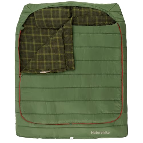 Naturehike 0 Degree Flannel Double Sleeping Bag with Pillows for Couples & Family, Doublewide Two Person Sleeping Bag for All Seasons Camping Hiking Backpacking, Dill Green