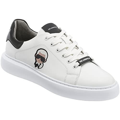 Karl Lagerfeld Paris Men's Lightweight Phylon Sole Leather Sneaker, White, 10.5