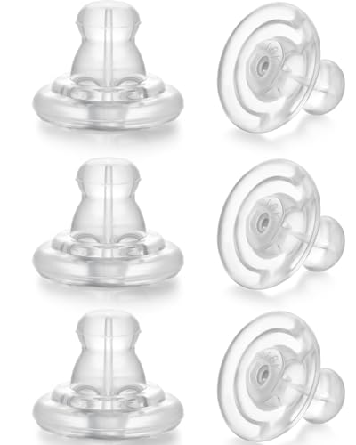 Silicone Earring Backs, 6pcs 18K Gold Replacements, Locking for Studs/Droopy Heavy Earrings, Hypoallergenic Soft Clear for Women Men Silver