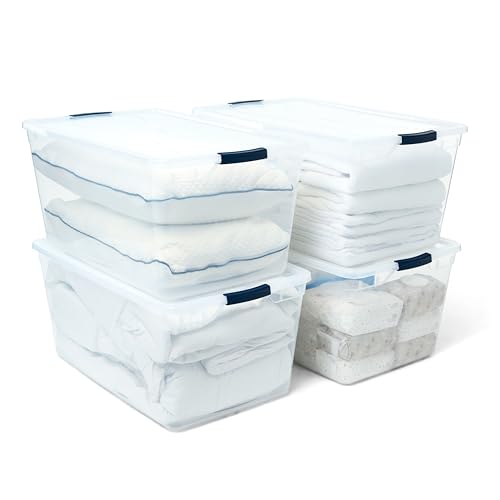 Rubbermaid Cleverstore 95 Qt Clear Storage Bins with Latching Lids, 4-Pack, Stackable, BPA-Free, Made in USA