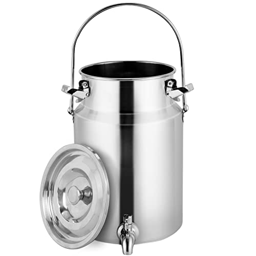 YMJOINMX 304 Stainless Steel Milk Can with Spigot 1.3 Gallon 5 Liter Metal Water Beverage Drink Dispenser Milk Pail Bucket for Milk Wine Oil