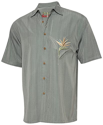 Bamboo Cay Men's All Star Bird of Paradise. Tropical Style Embroidered Camp Shirt (XX-Large, Ocean)