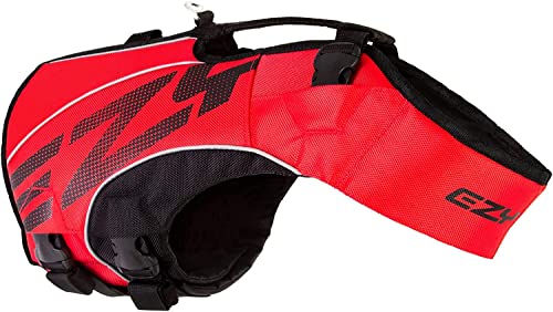 EzyDog DFD X2 Dog Life Jacket - Adjustable Swimming Safety Life Vest Preserver with Continuous Neck Flotation, Reflective Trim, & Grab Handle (Large, Red)