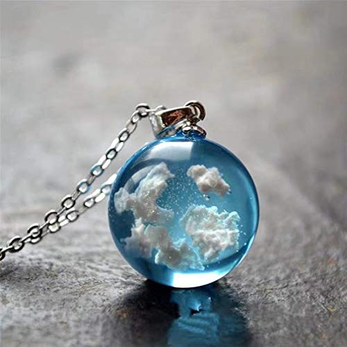 Blue Sky White Cloud Necklace Spherical Resin Little Flying Bird Eagle Sky Cloud Jewelry Terrarium Necklace