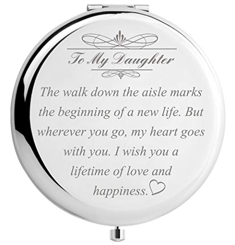 DIDADIC Daughter Wedding Gift from Mom Dad, Bride Gifts for Wedding Day, Engraved Makeup Mirror for Wedding Keepsake (Daughter Wedding Day Gift)