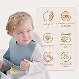 Moonkie Silicone Bibs Set Of 3, BPA Free Soft Adjustable Fit Waterproof Feeding Bibs for Babies and Toddlers(Cream/Buck/Olive Green)