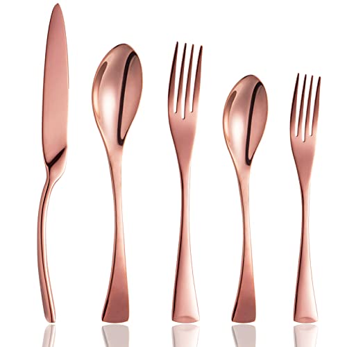 Culterman 20 Piece Rose Gold Flatware Silverware Cutlery Sets,unique modern look,Home & Kitchen Stainless Steel Dinnerware/Tableware/Utensils Set Include Knives/Forks/Spoons.Copper