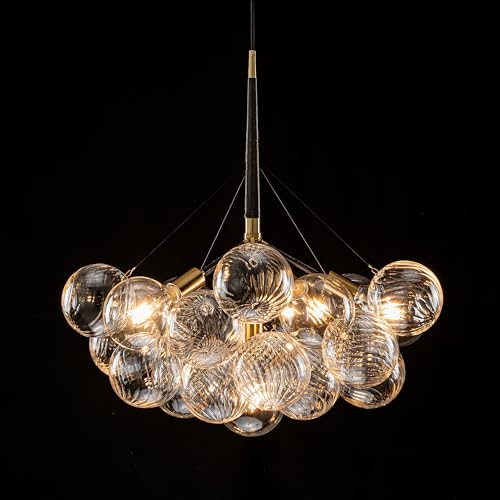 Longree Modern Bubble Ball Swirled Glass Chandelier, Dia 24 inch Black and Clear Globe Blown Glass Small Ceiling Lights Fixture for Bedroom Study Restaurant