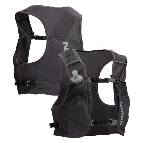 Nathan Hydration Vest for Running - Ultra-Lightweight, Compression-Fitted Running Vest for Men & Women with Power Mesh - Includes 14oz Hydrapak Soft Flask - Pinnacle Featherlite, L-XL