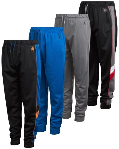 Body Glove Boys' Sweatpants - 4 Pack Basic Active Tricot Joggers (Size 8-18), Size 10-12, Charcoal Royal Panel