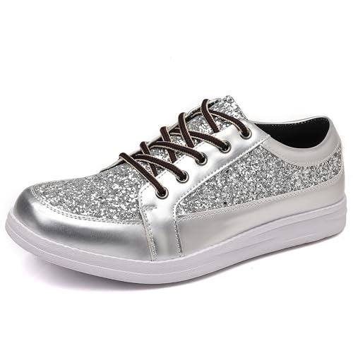 Trsorini Mens Glitter Shoes Sparkly Sneakers Fashion Bling Sequin Shiny Comfort Men Shoes Silver 12
