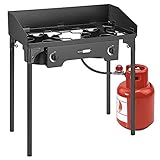 VIVOHOME 150,000 BTU Double Burner Propane Stove, Heavy-Duty Outdoor Portable Camp Stove with Windscreen & Detachable Legs for Camping, Backyard, BBQ Cookouts