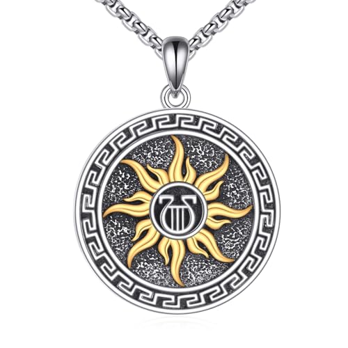 Grmdit Apollo Necklace 925 Sterling Silver Apollo Sun Necklace for Men Greek Greece Amulet Jewelry Gifts, 22+2 Chain