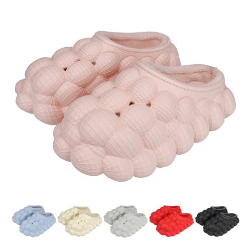 Onngaku Man Women Bubble Slides with Fur Lined Pink Bubble Slippers Comfortable Warm Fun Slippers Shoes for Indoor Outdoor,Women Size11-11.5,Man Size11-12