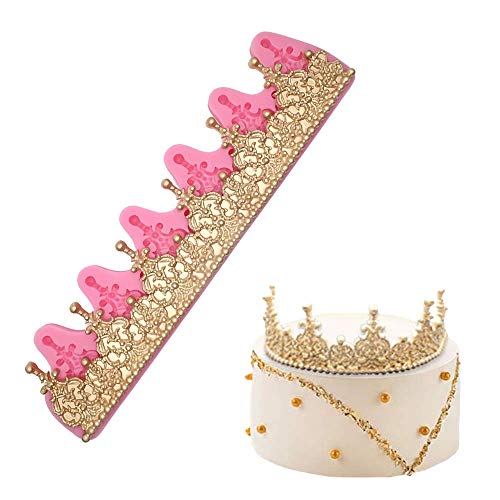 13 Inch Long 3D Crown Silicone Fondant Mold Lace Cake Border Moulds Gumpaste Sugarcraft Mould for Wedding Decoration Cake Decorating Tools