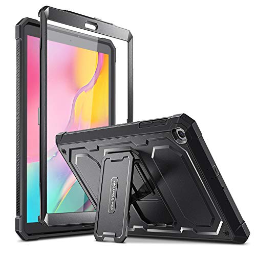 Fintie Shockproof Case for Samsung Galaxy Tab A 10.1 2019 Model SM-T510 / T515 / T517, Tuatara Rugged Unibody Hybrid Full Protective Bumper Kickstand Cover with Built-in Screen Protector, Black