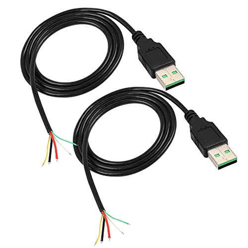 XMSJSIY USB 2.0 Male 5 Pin to Bare Wire Pigtail Open End Cables 5 Cores USB A 5V 5A Power Charge 480 Mbps Quick Charge Data Transmission Wires DIY Connector Replacement Cord 20AWG -1M/3.2FT 2pcs