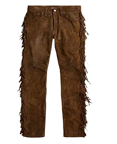 Men's Fashion Genuine Suede Leather Pant American Style Brown Colour (Brown, XL)