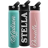 Lara Laser Works Personalized Water Bottle with Straw Lid, 24 Oz. & 9 Colors - Birthday Gifts for Women | Custom Stainless Steel Sports Water Bottle w/Name, Text - Double Wall Insulated
