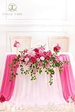 TINGE TIME Artificial Sweetheart Flower Swag with Table Cloth and Table Runner, Pack of 3 Floral Arrangement for Wedding Sweetheart Table Centerpiece Decoration Valentine's Day (Hot Pink)