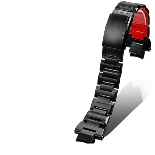 FIONOVB Watch Strap Compatible With Casio GSHOCK MTG-B3000 Solid Metal Watchbands MTG B3000 Modified Stainless Steel Adapters Connector(A black red)