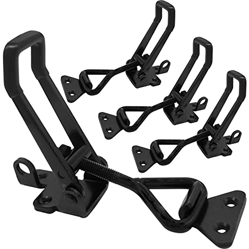 4Pack Heavy Duty Toggle Latch Clamp, 1320lbs 4003 Latch-Style Toggle Clamp with Lock Hook, Pull Action Latch with Catch Plate, Metal Quick Release Draw Latch for Trunk Jig Smoker Door Tool Boxes