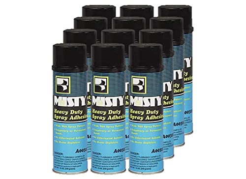 Misty Heavy-Duty Spray Adhesive - 12 oz (Case of 12) - 1002035 - Wide Pattern, Aerosol, for Temporary and Permanent Bonding on Leather, Cardboard, Most Plastics, and Cloth