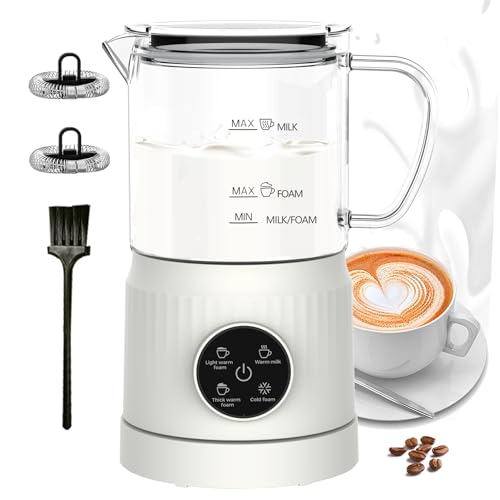 Casimhu 4-in-1 Milk Frother, Electric Milk Frother and Steamer with LED Touch Screen, Non-stick Bottom, Milk Warmer 13.52oz for Lattes, Cappuccinos, and Macchiatos at Home, White