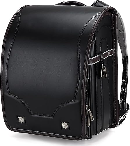 Baobab's wish Ransel Randoseru Backpack Semi-automatic satchel Japanese school bag for girls and boys PU leather bab-rng28 (Black)
