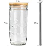 Mason 4 Pack Reusable Tea Cups, Glass Jars 24oz Wide Mouth Smoothie Cups with Bamboo Lids and Silver Straws, Drinking Glass Bubble Tea Cups for Iced Coffee Travel Bottle