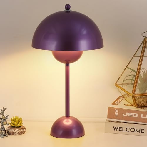 COSYLUX Modern Small Table Lamp for Bedroom, Cute Dome Shade Reflecting Light Reading Lamp for Living Room, Kid's Room, Study, Office, Beside Bedside Nightstand Desk Lamp(Pearl Purple)