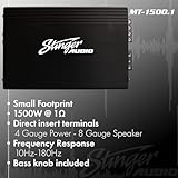 STINGER Audio MT15001 1-Channel Monoblock 1500 Watt RMS Car Audio Subwoofer Amplifier w/Remote Control Bass Knob, Class D, Hexfet Mosfet, Subsonic Filter, Low-Pass Filter, Bass Boost Q