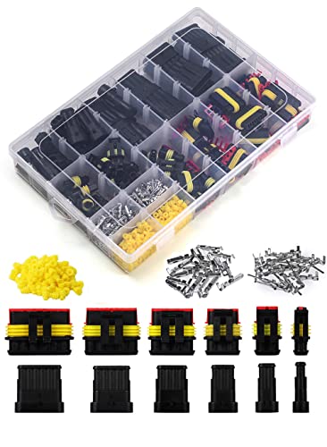 Twippo 800Pcs 50 Sets Waterproof Automotive Electrical Connectors Automotive Electrical Wire Connectors Plug Kit 1/2/3/4/5/6 Pin Waterproof Connectors