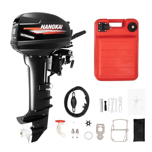 GEYOPMID Outboard Motor, 18 HP 2 Stroke Heavy Duty Fishing Boat Engine with CDI Ignition System Long Shaft Heavy Duty Marine Water Cooling 4500-5500RPM