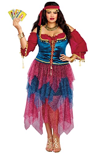 Dreamgirl Womens Plus Size Fortune Teller Costume, Adult Gypsy Halloween Costume - 3X Multi