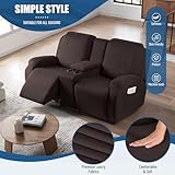 TAOCOCO Reclining Loveseat with Middle Console Slipcover, 4 Piece Polyester Fabric Stretch Loveseat Reclining Sofa Covers (Coffee, 2 Seat Recliner Cover with Console)