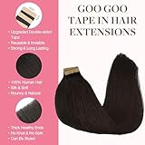 GOO GOO Tape in Hair Extensions Human Hair, 2 Dark Brown, 22inch 50g 20pcs, Thick Ends Straight Seamless Tape in, Invisible Tape in Hair Extensions Human Hair