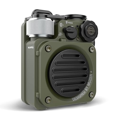 Muzen Portable Mini Bluetooth Speaker - Rugged Travel Outdoor, Wireless Waterproof IPX5 with Flashlight, Crystal Clear Stereo Sound, Metal Wild Cool Look, for Adventure, Camping, Hiking