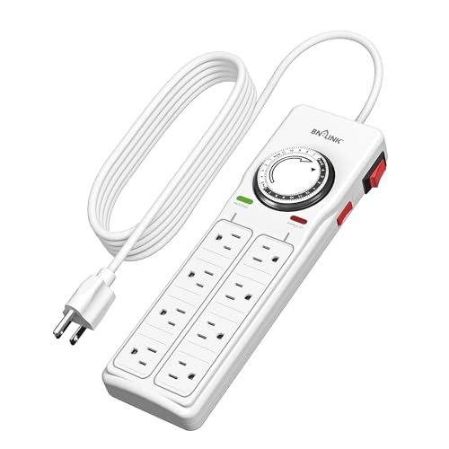 BN-LINK 8 Outlet Surge Protector with Mechanical Timer (4 Outlets Timed, 4 Outlets Always On) - White