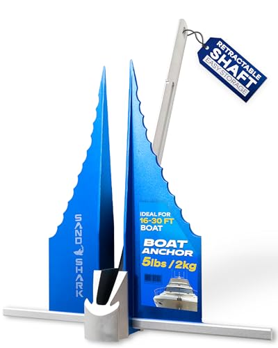 SandShark Premium Fluke Anchor-Retractable Shaft for Easy Storage-Aluminum Pontoon Boat Anchor for Boats to 30 ft-Under 5lbs. Must Have Sand Anchor for Boat, Boat Anchor Kit, Pontoon Boat Accessories