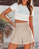 Wihion Women Summer Wide Leg Shorts High Waisted Casual Bermuda Shorts Lightweight Workwear Shorts with Pocket Khaki