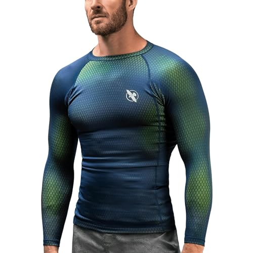 Hayabusa Fusion Long Sleeve Jiu Jitsu Rashguard - Blue/Green, Medium