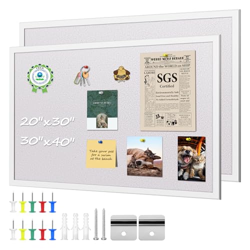 ORIENTOOLS Vision Board, 20" x 30" Pin Board, White Cork Board Bulletin Board, Decorative Cork Board with White Frame, Wooden Frame Cork Notice Board, Corkboard for Office, Home, School, 2 Pack