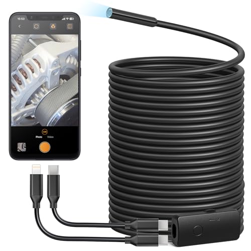 Anykit USB Endoscope Camera with 8 Adjustable LED Lights, Semi-Rigid Broscope Snake Camera, IP67 Waterproof Inspection Cam Compatible with iPhone and Android Devices (33ft)